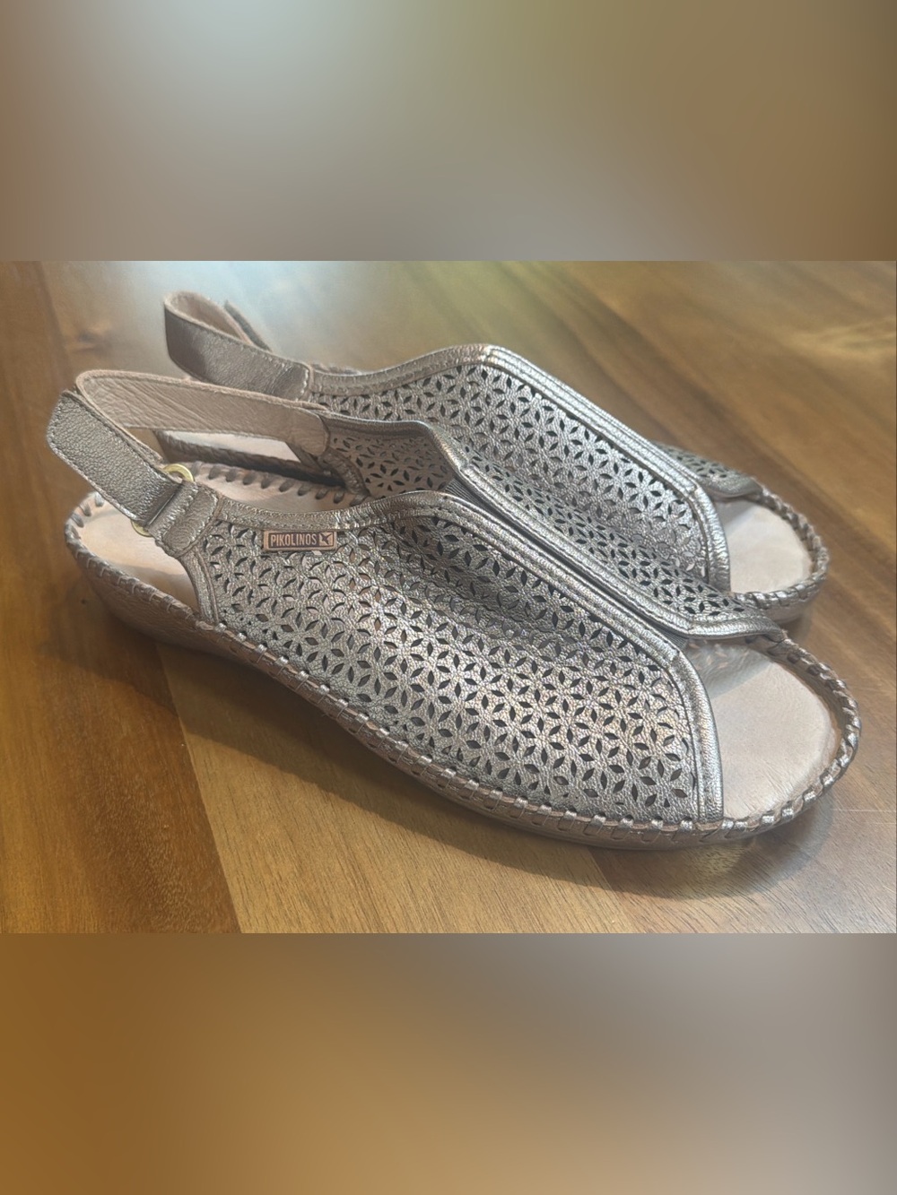 Pikolinos Puerto Vallarta 40 Metallic Champagne/Gold Laser Cut Slingback Sandals